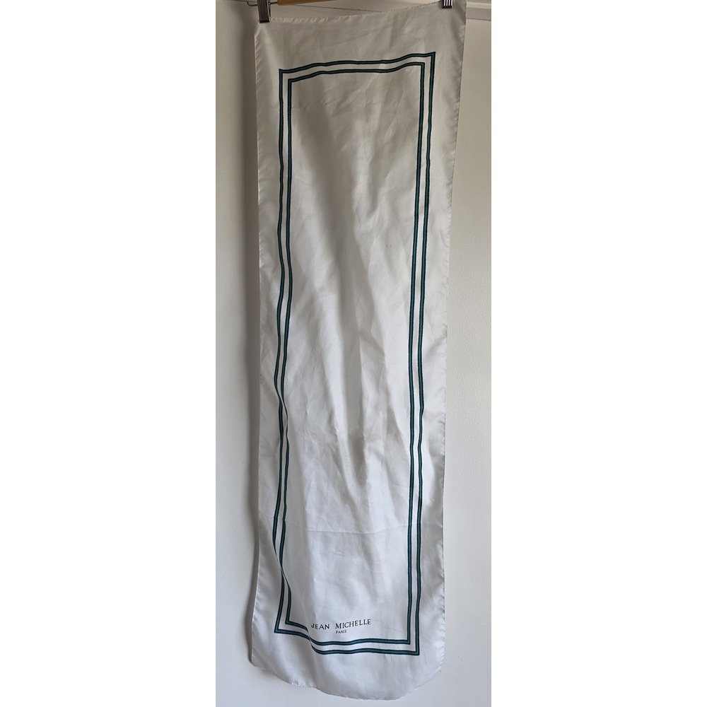 Jean Michelle Scarf White Green Navy Classic Rectangle Wrap Shawl Stole